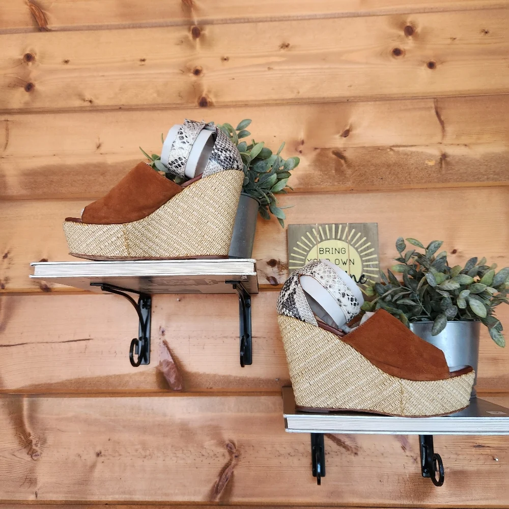 Matt Bernson Leather Platform Wedge Sandals Snake Espadrille Open Toe Heel Sz 6B